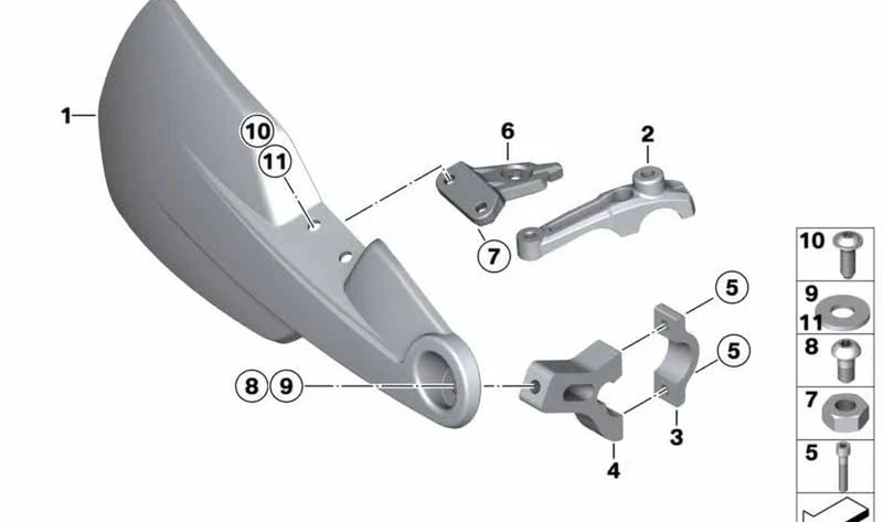 Protección de mano derecha OEM 71607683126 para motos BMW R1200GS, F850GS... y más. Original BMW Motorrad.