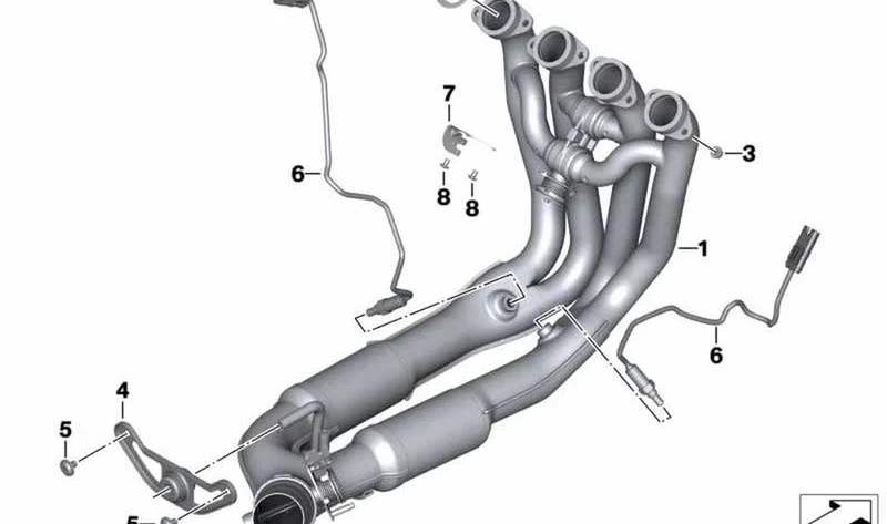 Soporte múltiple de escape OEM 18518548855 para motos BMW S 1000 RR (K46) 2013-2016. Original BMW Motorrad.