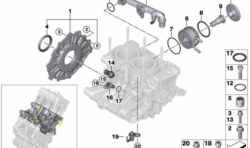 Intercambiador de calor aceite-líquido refrigerante OEM 11448543477 para BMW Motorrad K18 (C 600 Sport, C 650 Sport), K19 (C 650 GT) y más. Original BMW Motorrad.