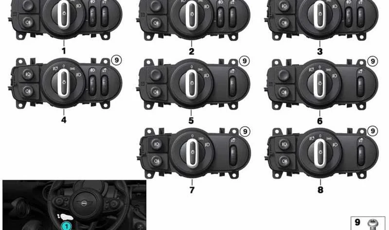 Interruptor de luces OEM 61315A25469 para MINI F55, F56, F57... y más. Original MINI.