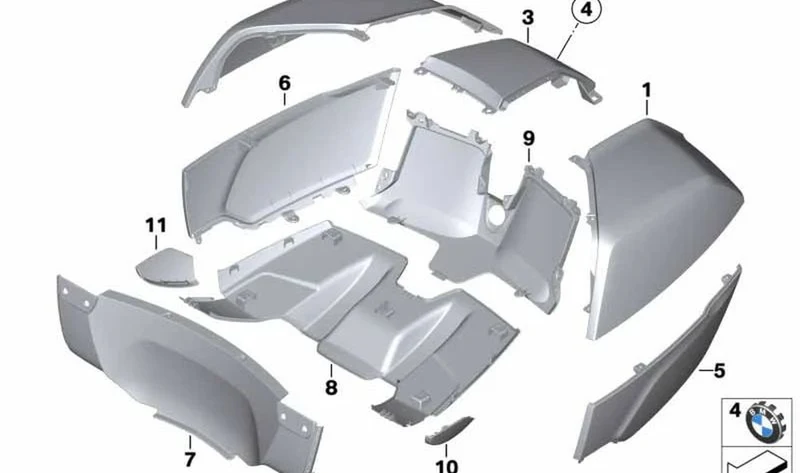 Panel protector tapa de la Topcase izquierda OEM 46548557987 para BMW K1600 Bagger. Original BMW Motorrad.