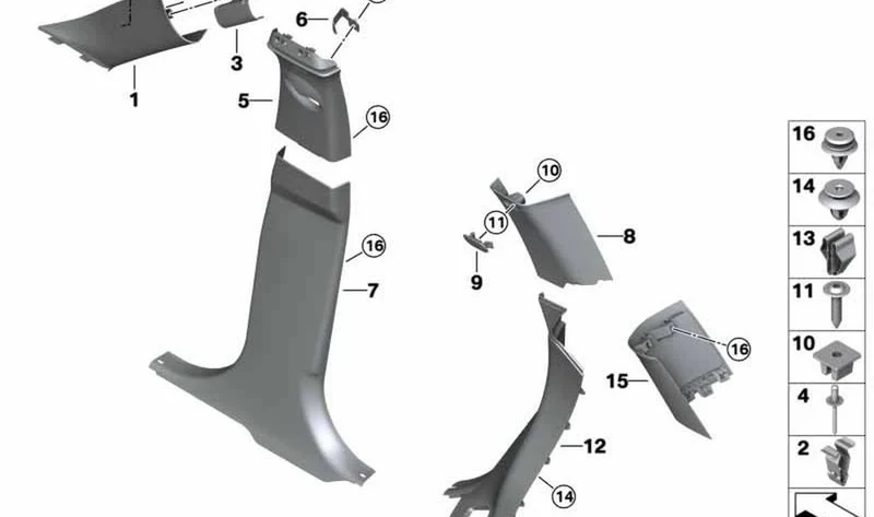Adorno columna B superior derecha OEM 51437417482 en color Satellite Grey para MINI Countryman F60, F60 LCI. Original MINI.