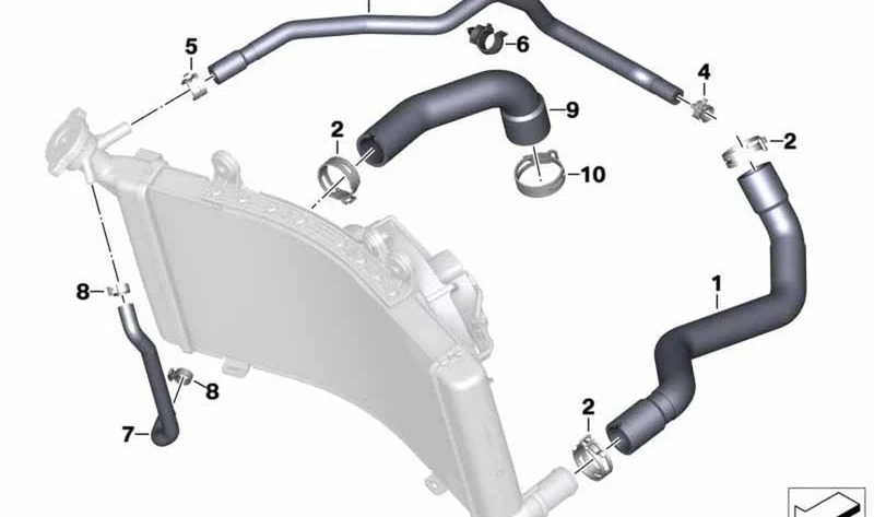 Manguera de líquido refrigerante retorno OEM 17128404410 para motos BMW F 900 R, F 900 XR. Original BMW Motorrad.
