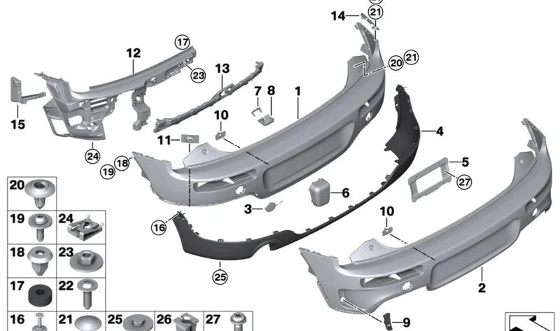 Revestimiento parachoques trasero imprimado OEM 51127448114 para MINI Clubman F54, F54 LCI. Original MINI.
