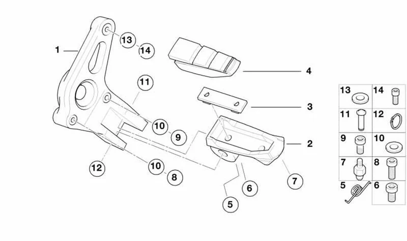 Reposapiés derecho OEM 46717659470 para motos BMW R850R, R1150R, Rockster. Original BMW Motorrad.