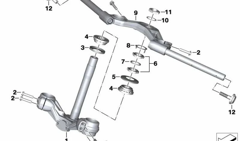 Puente horquilla inferior OEM 31428558481 para motos BMW R nineT Pure, R nineT Scrambler, R nineT Racer. Original BMW Motorrad.