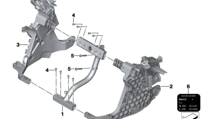 Soporte frontal central OEM 46638545153 para motos BMW C evolution (K17). Original BMW Motorrad.