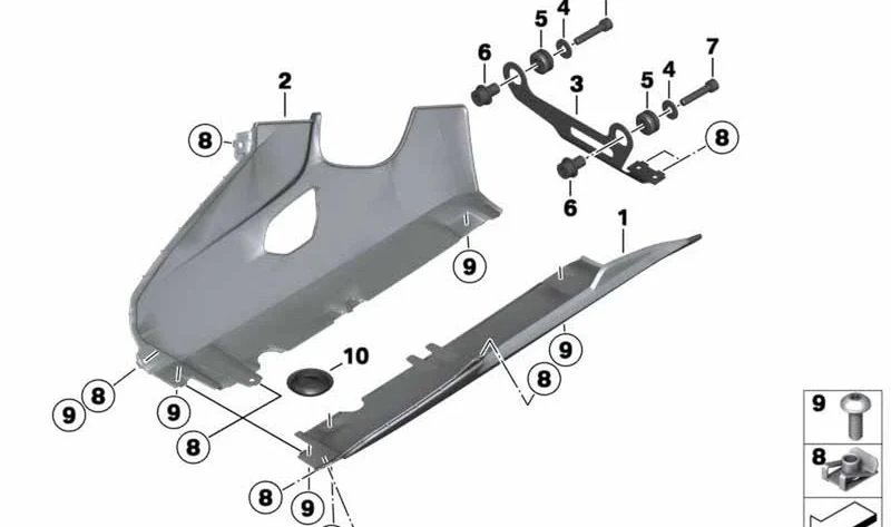 Prolongación spoiler motor derecha OEM 46638531286 para BMW Motorrad HP4 (K42). Original BMW Motorrad.