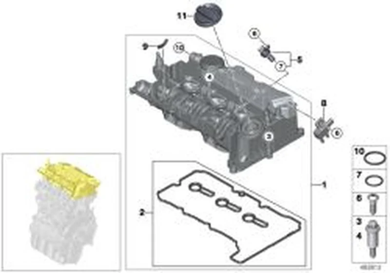Cubierta de culata OEM 11128579960 para MINI F56, F55, Clubman F54, Countryman F60, BMW X1 F48, X2 F39... y más. Original BMW y MINI.
