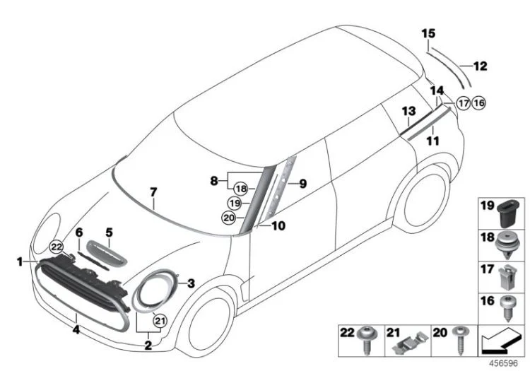 Listón de adorno Splitdoor izquierdo OEM 51137473263 para MINI Clubman F54, F54 LCI. Original MINI.