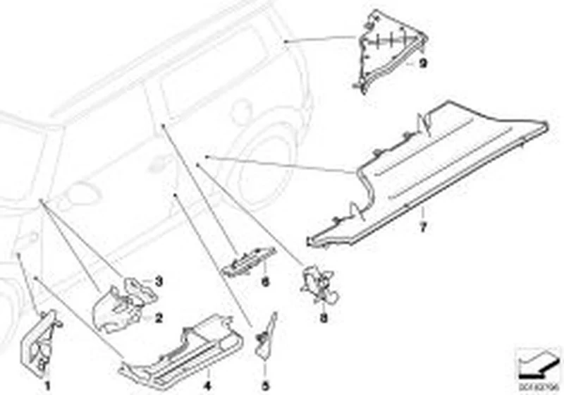 Pieza de forma columna A inferior exterior izquierda OEM 41217184929 para MINI R50, R53, R56, Clubman R55... y más. Original MINI.