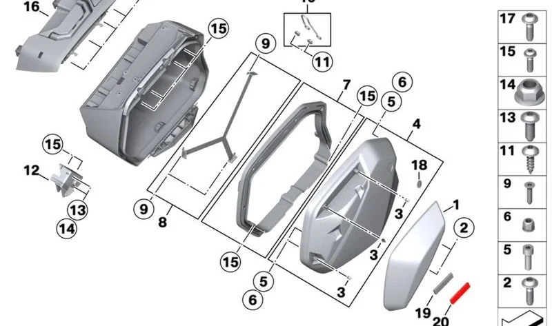 Kit de reparación de junta maleta OEM 77419830242 para motos BMW S 1000 XR K69, K24. Original BMW Motorrad.