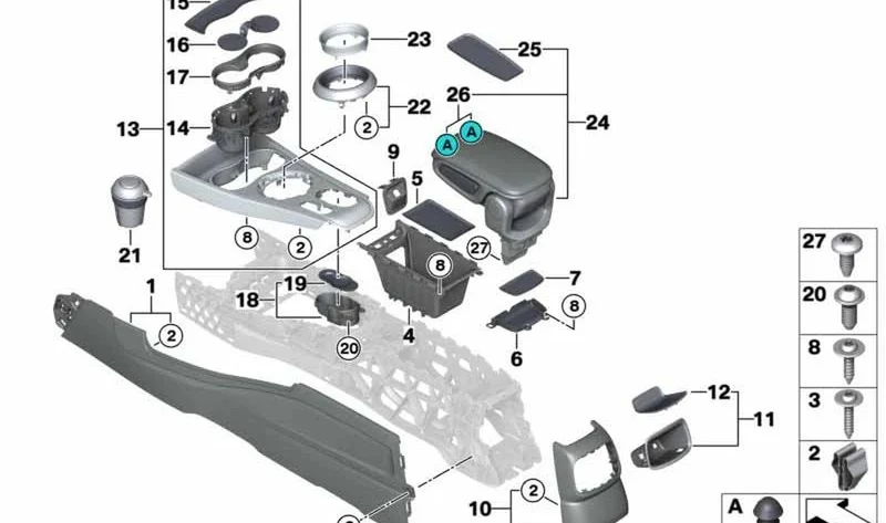 Apoyabrazos central para teléfono OEM 51169332835 para MINI Countryman F60 (11/2015 - 07/2020). Original MINI.