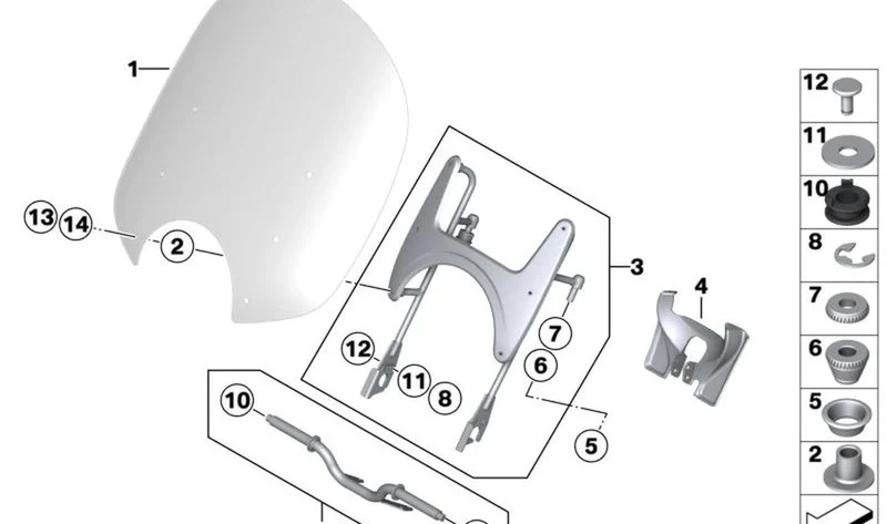 Clip C soporte de parabrisas OEM 46637924135 para motos BMW R 18, R 18 Classic. Original BMW Motorrad.
