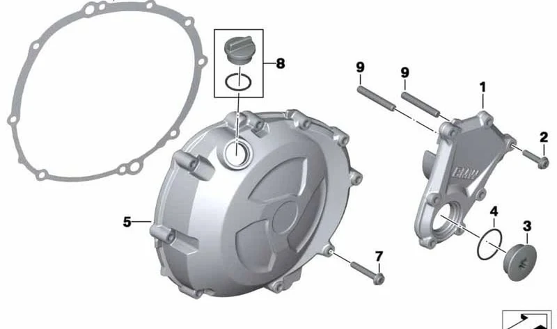 Tapa de distribución derecha OEM 11147713749 para motos BMW K42 HP4, K46 S 1000 RR, K47 S 1000 R, K49 S 1000 XR, K60 HP4 Race. Original BMW Motorrad.