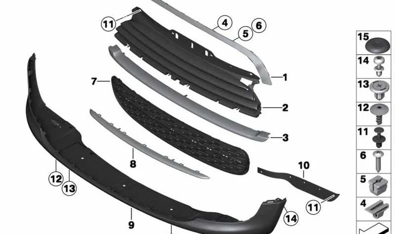Rejilla de adorno delantera imprimada OEM 51117046364 para MINI R56, R55, R57... y más. Original MINI.