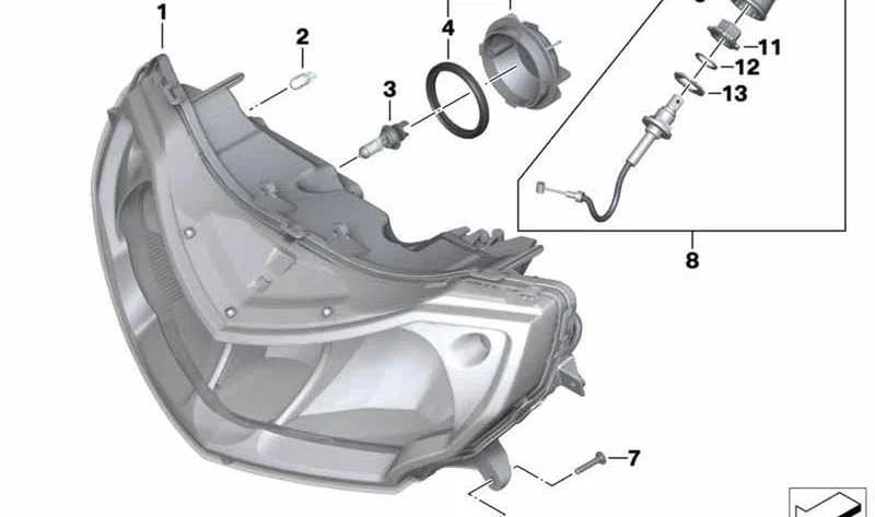 Faro delantero OEM 63127706404 para motos BMW R1200RT, R900RT (K26). Original BMW Motorrad.
