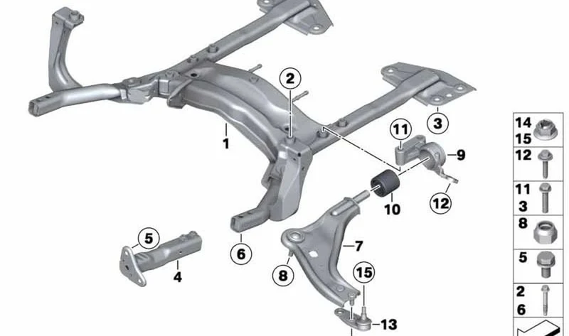 Soporte de brazo transversal con soporte de goma derecho OEM 31126783182 para MINI R56, R55, R57, R58, R59. Original MINI.