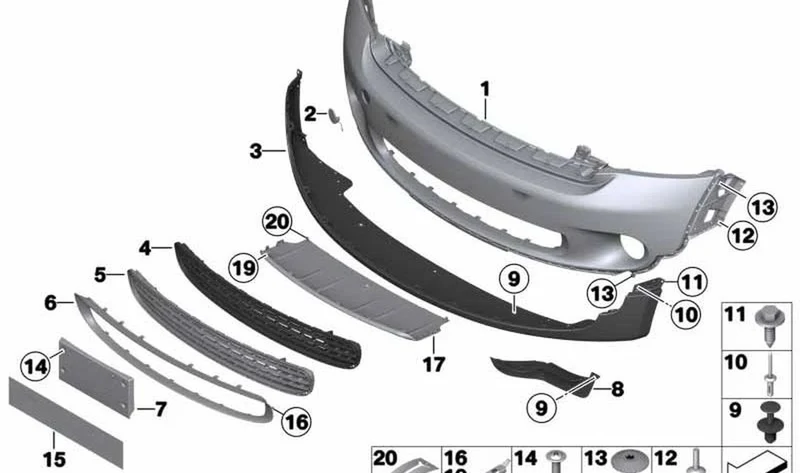 Apoyo de placa matricular imprimado OEM 51139801613 para MINI Countryman R60, Paceman R61. Original MINI.