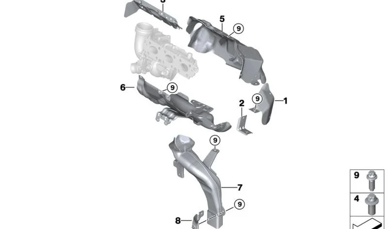 Chapa de protección térmica OEM 11658693481 para MINI F60 Cooper S, Cooper SE ALL4, BMW F45 225xe, X1 F48 xDrive25e, X2 F39 xDrive25e... y más. Original BMW y MINI.
