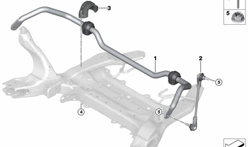 Estabilizador delantero con soporte de goma OEM 31306859886 para MINI Clubman F54, F54 LCI, BMW Serie 1 F40... y más. Original MINI.