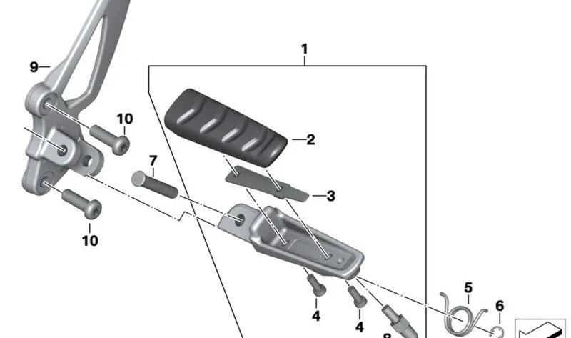 Reposapiés izquierdo OEM 46717728691 para motos BMW R nineT, R1200 R. Original BMW Motorrad.