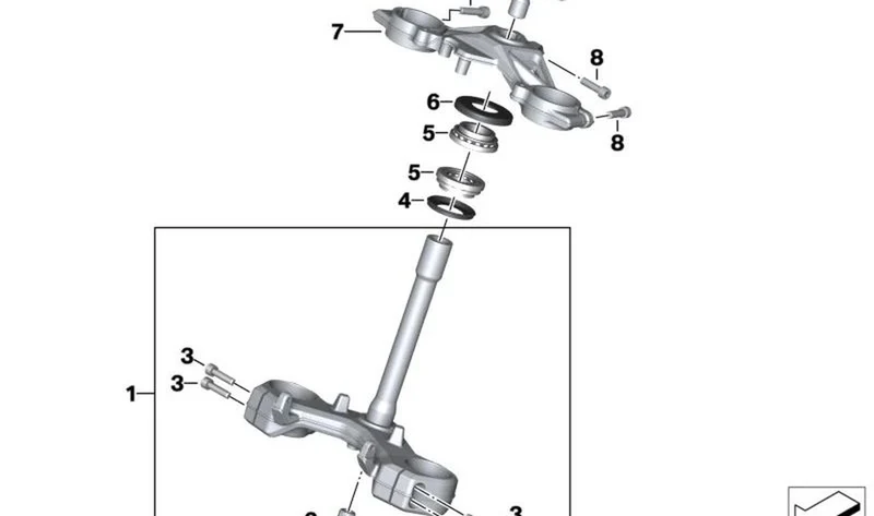 Puente horquilla inferior OEM 31428557754 para motos BMW G 310 R, G 310 GS, G 310 RR. Original BMW Motorrad.
