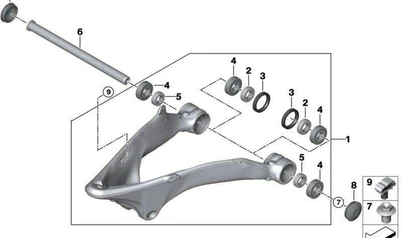 Casquillo distanciador derecho OEM 31428545044 para motos BMW R1200GS, R1250GS, R1200RT... y más. Original BMW Motorrad.