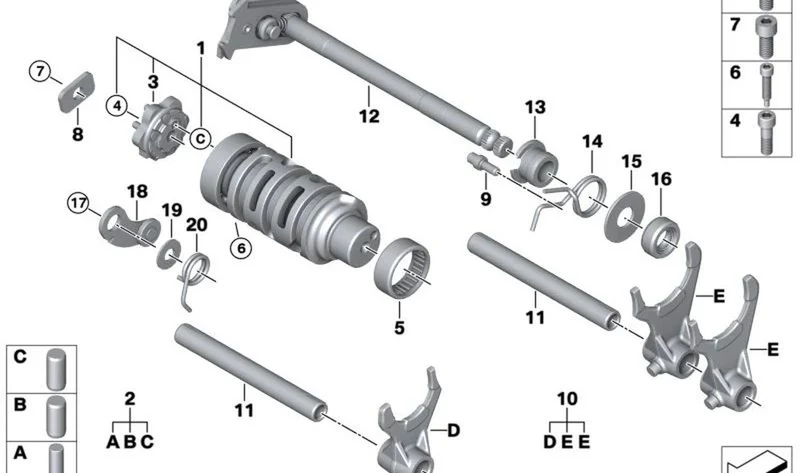 Juego horquillas de cambio de marchas OEM 23308566443 para motos BMW G 310 R, G 310 GS, G 310 RR. Original BMW Motorrad.