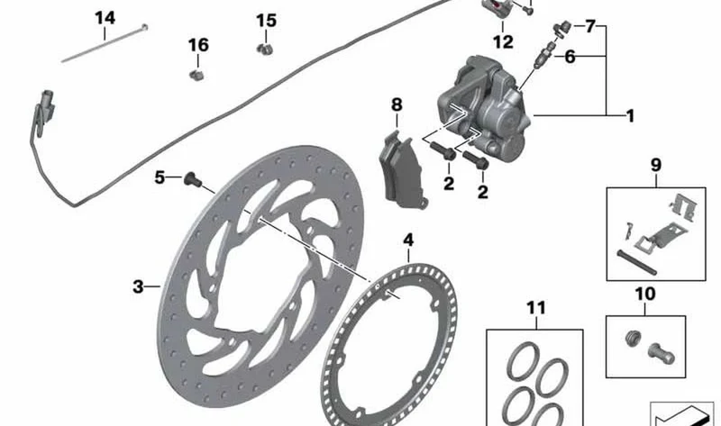 Anillo sensor trasero OEM 34527718599 para motos BMW K1600 GT, K1600 GTL, K1600 Bagger. Original BMW Motorrad.