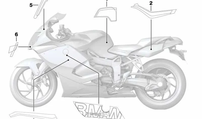 Decoración lateral izquierda OEM 51148551881 para motos BMW K1200S, K1300S. Original BMW Motorrad.
