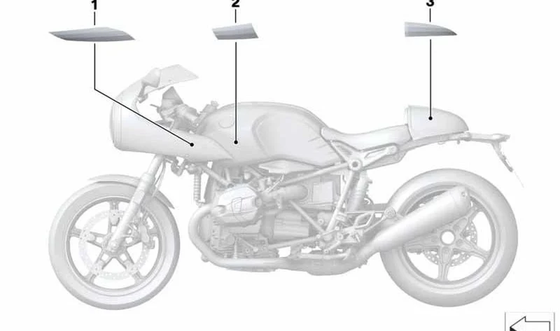 Decoración lateral izquierda OEM 46638567229 para BMW Motorrad R nineT Racer (K32). Original BMW Motorrad.