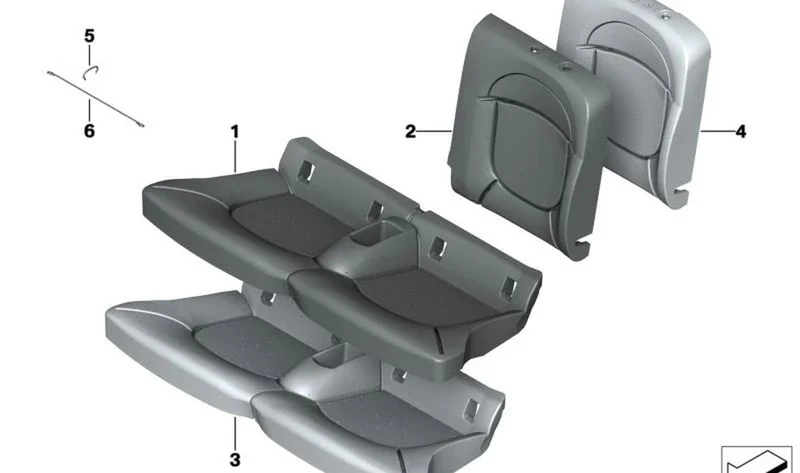 Funda de asiento trasero en tela gris claro OEM 52209471354 para MINI Cabrio F57 Cooper, Cooper S, JCW (05/2018 - 02/2021). Original MINI.