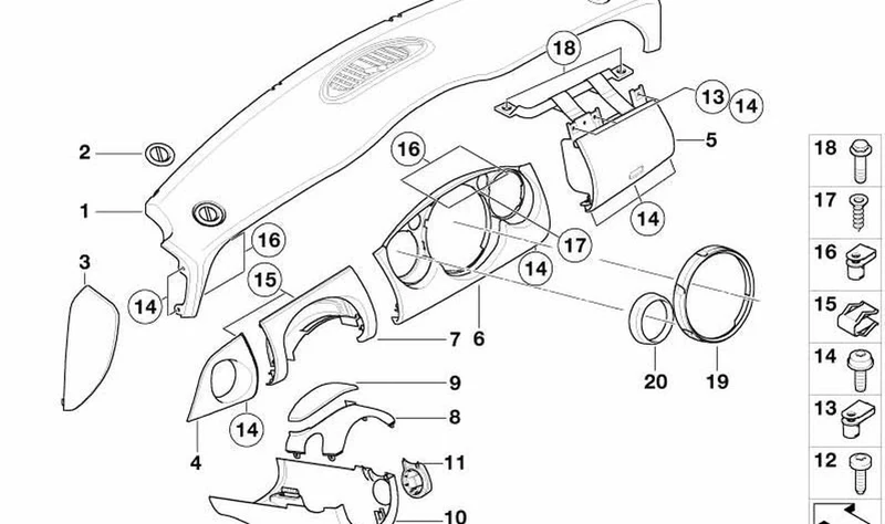 Moldura adorno panel instrumentos izquierdo OEM 51457055673 para MINI R50, R53. Original MINI.