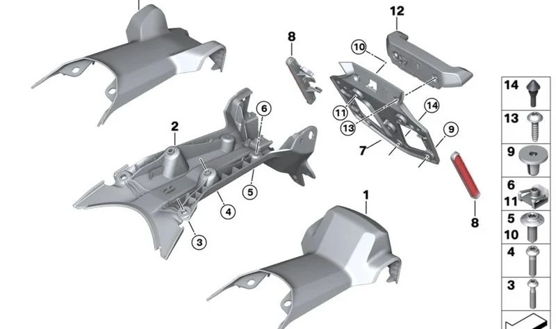 Cubierta soporte de la matrícula OEM 46621541512 para motos BMW R 1300 GS (KA1). Original BMW Motorrad.