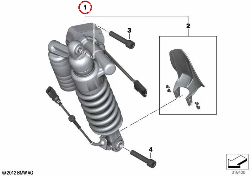 Amortiguador trasero ESA OEM 33548563287 para motos BMW R1200GS, R1250GS, R1200GS Adventure, R1250GS Adventure. Original BMW Motorrad.