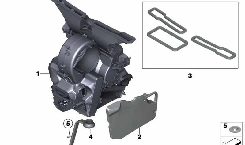 Carcasa vacía calefacción/climatización con evaporador OEM 64119266895 para MINI R56, R56 LCI, Cabrio R57, Coupé R58, Roadster R59... y más. Original MINI.
