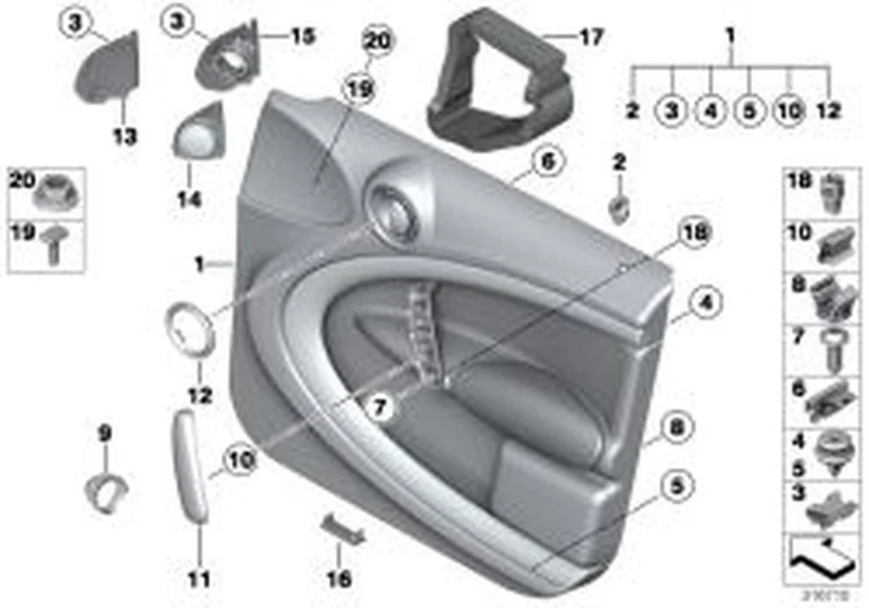 Revestimiento de puerta delantero izquierdo OEM 51419808657 para MINI Countryman R60 (2010-2016). Original MINI.