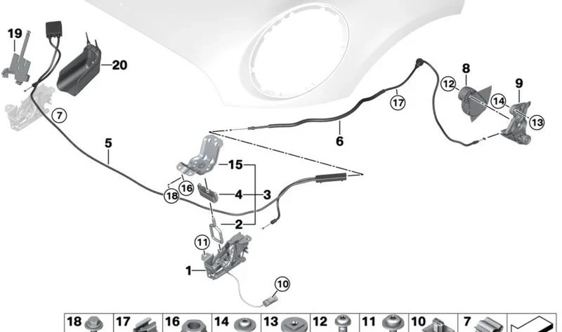 Cerradura capó delantero derecha OEM 51237484234 para MINI Countryman F60, F60 LCI. Original MINI.