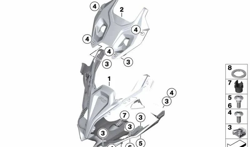 Pieza central del carenado OEM 46638369349 para motos BMW R 1250 RS. Original BMW Motorrad.