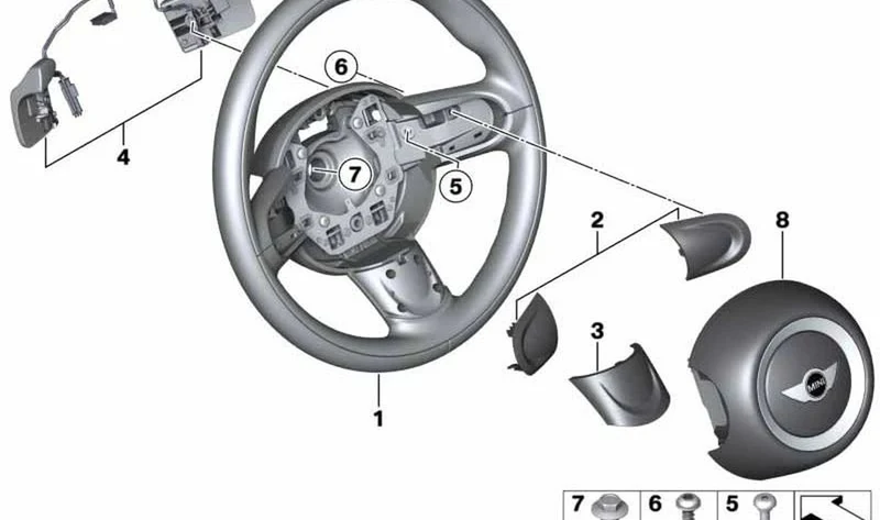 Volante deportivo de cuero con botones de transmisión OEM 32306791370 para MINI R56, R56 LCI... y más. Original MINI.