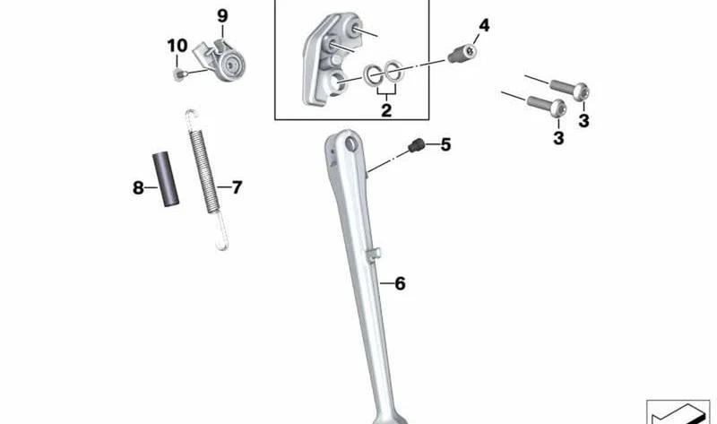 Soporte de apoyo lateral OEM 46538404587 para motos BMW S 1000 XR (K69), M 1000 XR (KM9). Original BMW Motorrad.