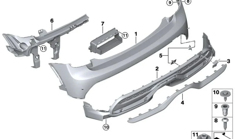 Revestimiento parachoques trasero inferior OEM 51125A3CAD2 para MINI Cooper S F55 con PDC (03/2020-02/2024). Original MINI.