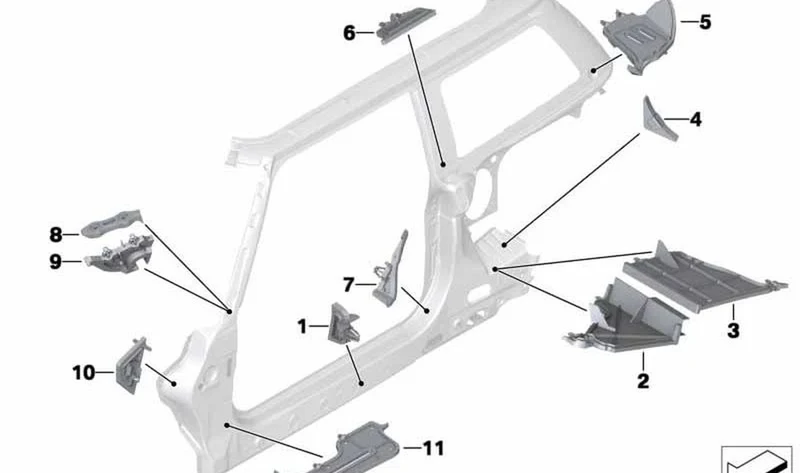 Pieza de forma P entrada trasera OEM 41211497521 para MINI R50, R53... y más. Original MINI.