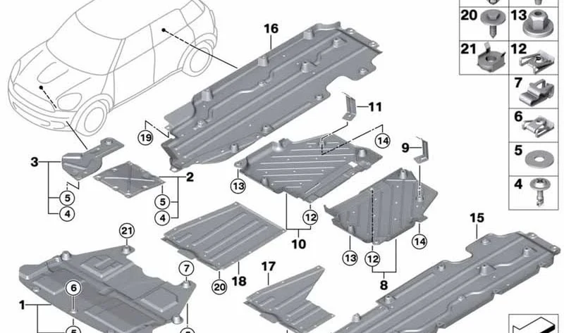 Aislamiento térmico compartimento motor OEM 51759807732 para MINI Countryman R60, Paceman R61. Original MINI.