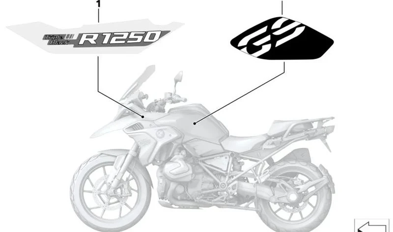 Inscripción guardabarros delantero izquierdo Triple Black OEM 51149457677 para motos BMW R 1200 GS, R 1250 GS. Original BMW Motorrad.
