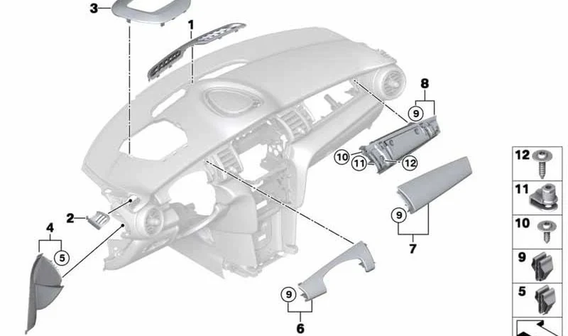Embellecedor lado acompañante OEM 51459321702 para MINI F56, F55, Cabrio F57 en color DARK SILVER. Original MINI.