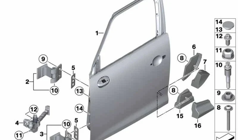 Bisagra de puerta inferior delantera izquierda OEM 41009805931 para MINI Countryman R60, Paceman R61. Original MINI.