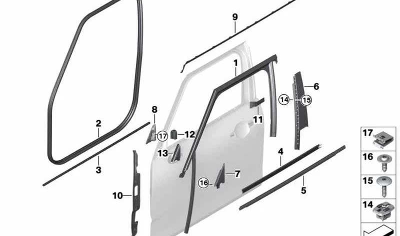 Moldura angular puerta delantera derecha OEM 51137344188 para MINI Clubman F54, F54 LCI. Original MINI.