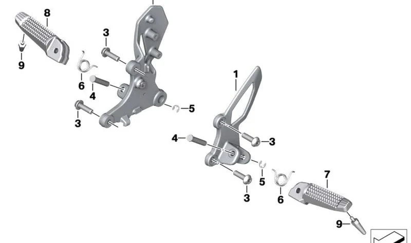 Descansa-pies derecho OEM 46719457882 para motos BMW R nineT, R nineT Pure. Original BMW Motorrad.